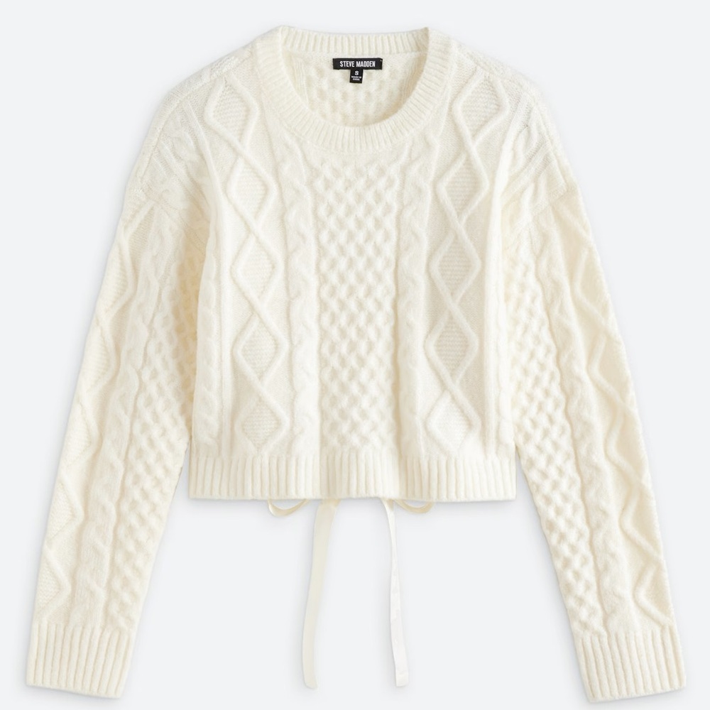 NEW STEVE MADDEN Kessie Cable Knit Sweater in Whisper White Women’s Small